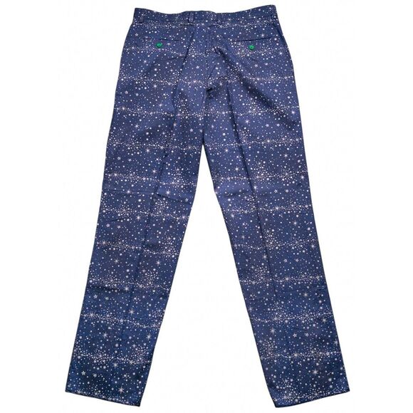 Mens 34 Chino Pants Navy Blue Star Print Straight Fit Flat Front Dress Trousers - Picture 5 of 10